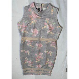 Kardashian Kollection Women's XL Sheer Insert Mock Neck Sheath Dress Floral Gray